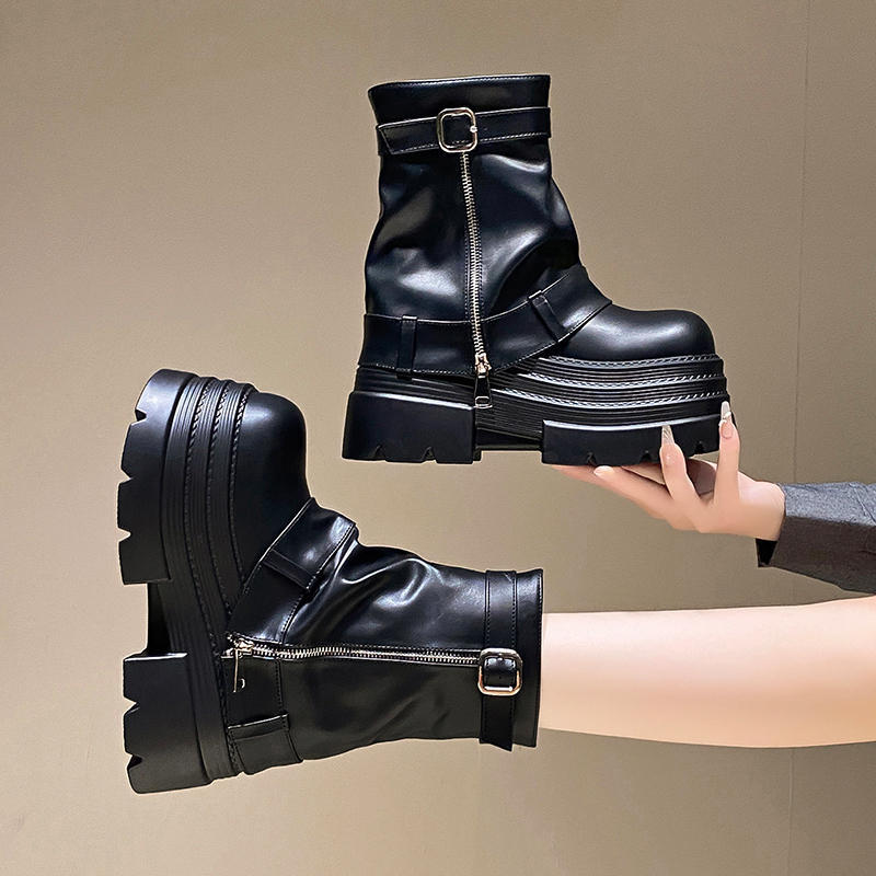 Spice Girl Style Maillard Western Cowboy Platform Martin Boots Women's Autumn and Winter New Height-increasing Muffin Pants Short Boots