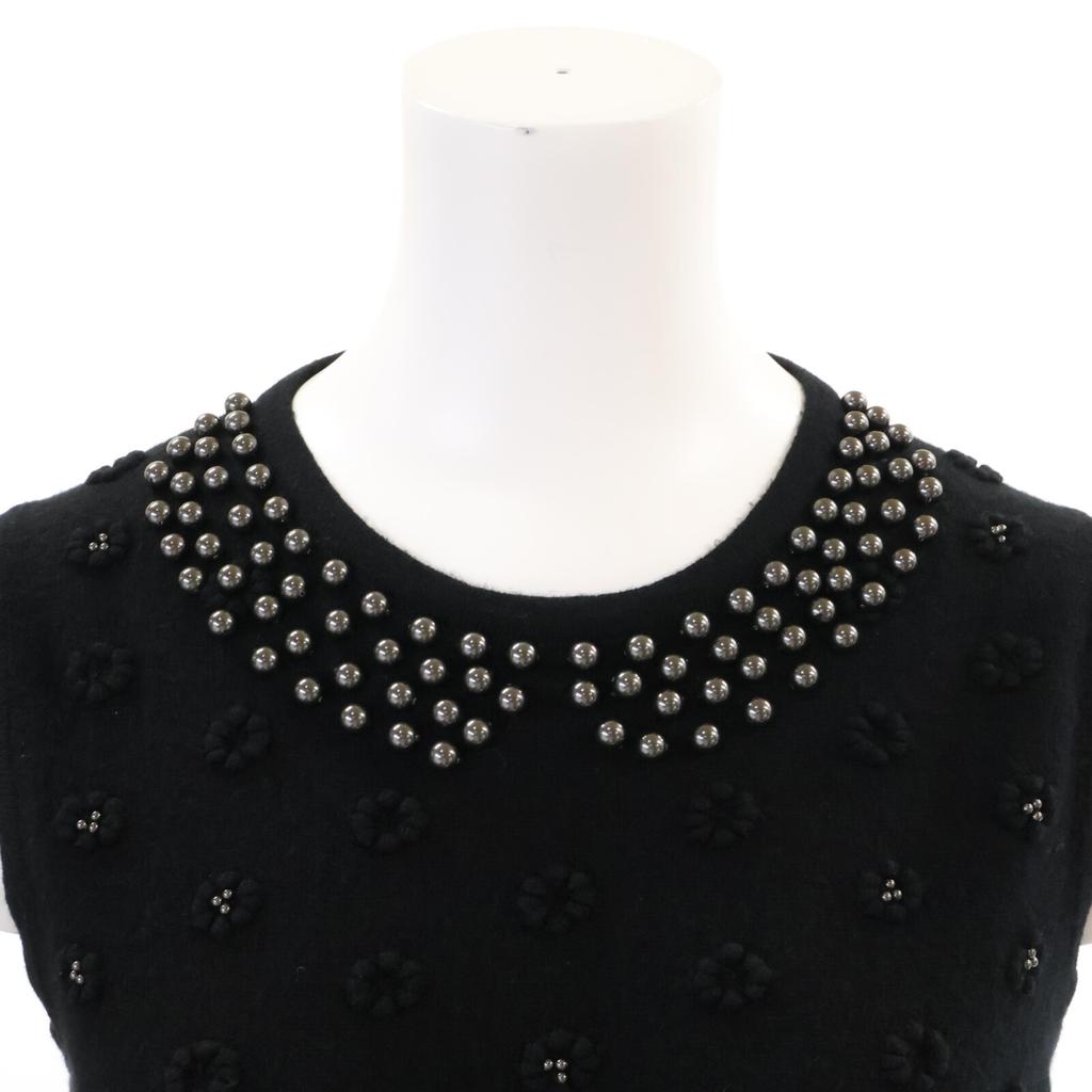 CHANEL Good condition, genuine Japanese product, P40686K02963, fake pearl & COCO button, flower motif, cashmere, sleeveless knit dress 38 blackUsed