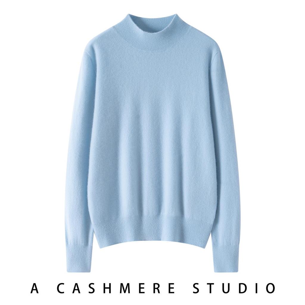 Women's Pure Cashmere Long-Sleeve Round Neck Pullover Sweater - Warm, Soft, Solid Color Base Layer