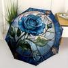 Blaue Rose Buntglas Wandkunst DekorationRegenschirm, Tragbarer 3-Fach-Regenschirm für Damen & Herren, Weihnachtsgeschenk ES237