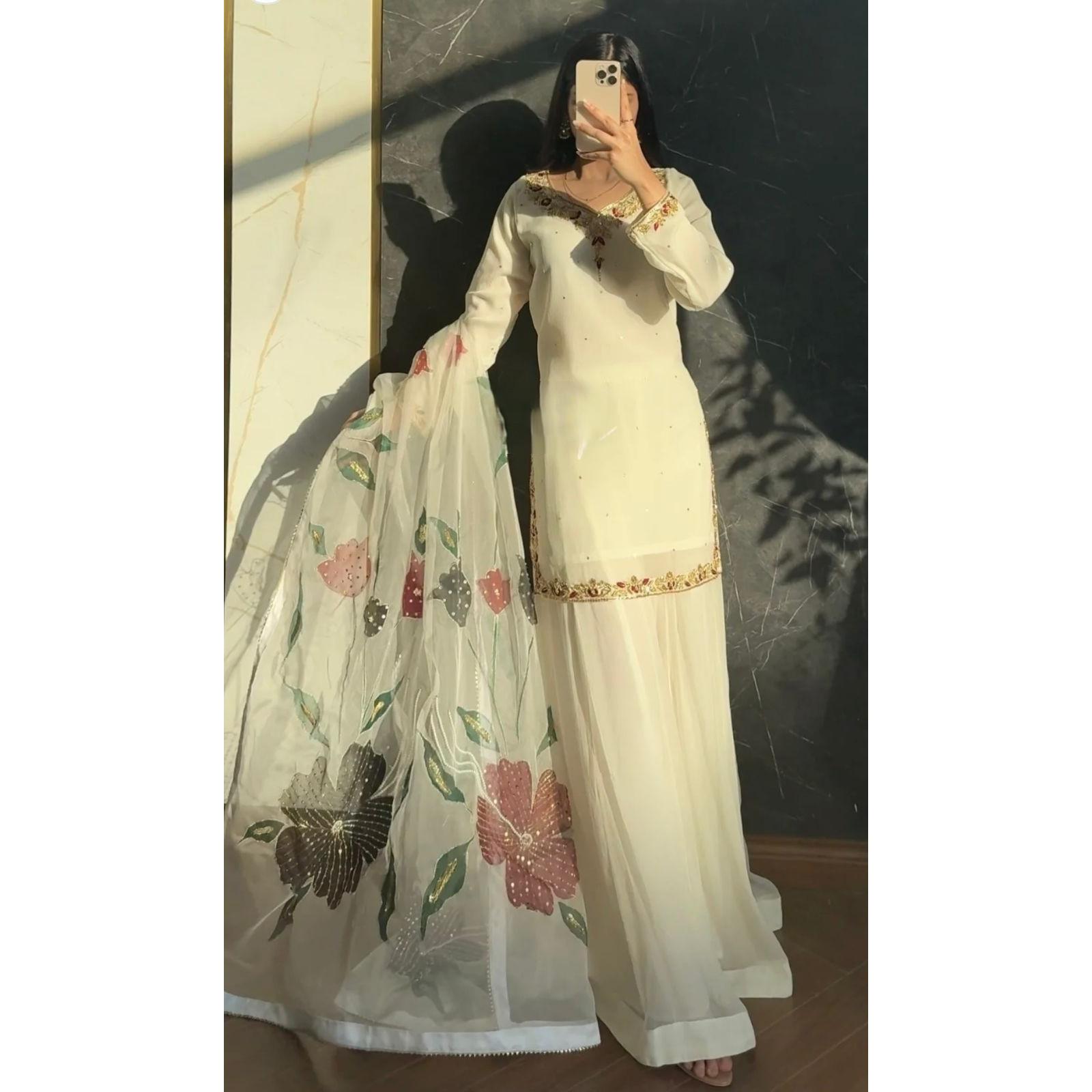 Pure Faux Georgette Pakistani Sharara Suit Indian Wedding Wear Salwar Kameez M-38