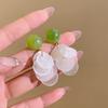 Fresh and Sweet Mori Avocado Green Stud Earrings Women's White Shell Fringed Earrings Fashion Temperament High-end Earrings