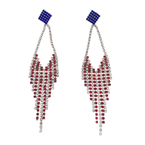 1 Pair Independence Day Red Blue Rhinestone Tassel Drop Earrings Sparkling Stud Earrings