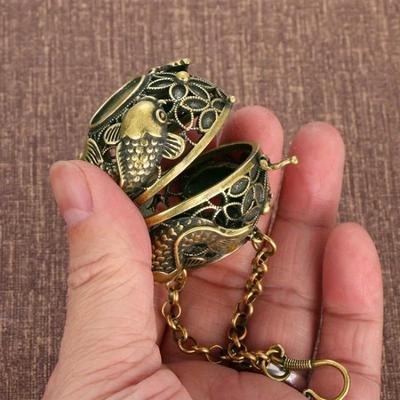 Vintage Copper Incense Burner Car Home Pendant Hollow Brass Sachet Ball Antique Fragrance Ball with Hollowed Home Fragrance Ball