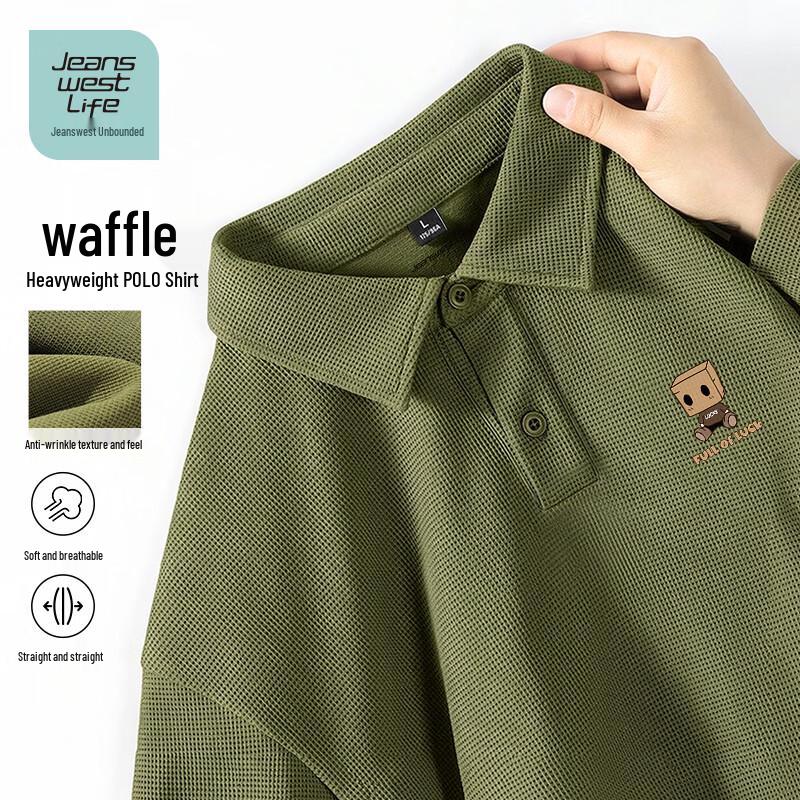 JEANSWEST LIFE Unisex Waffle-Knit Cartoon Print Polo Shirt