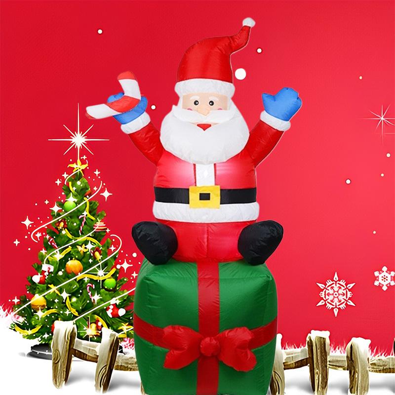 Inflatable Toy Sitting On Box Santa Christmas Inflatable Model Luminous Inflatable Model Christmas Atmosphere Decoration Model