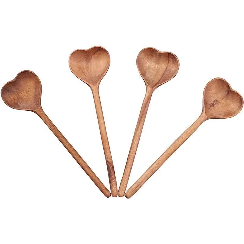Japanese Tableware Wooden Loving Heart Spoon Kitchen Dessert Coffee Spoon Stirring Cooking Tools