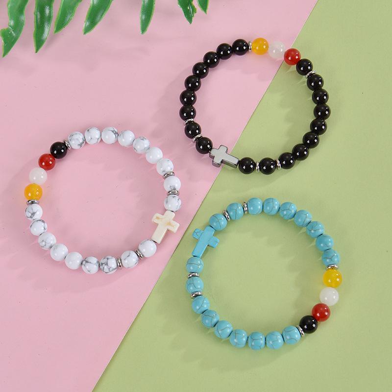 Fashion Europe and America 8mm Obsidian Yellow Crystal Cross Bracelet Fashion Natural Stone Bead Bracelet  Wholesale