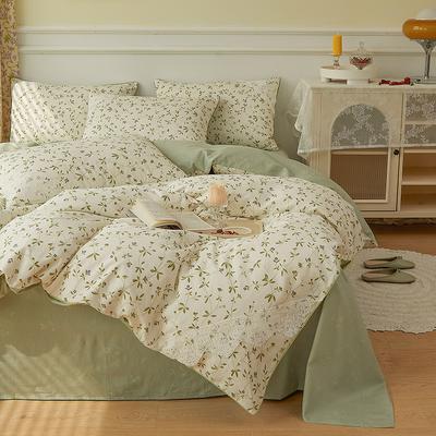 Floral Four-piece Pure Cotton Bed Sheet Quilt Cover Small Fresh Cotton Ins Princess Style Bed Three-piece Set