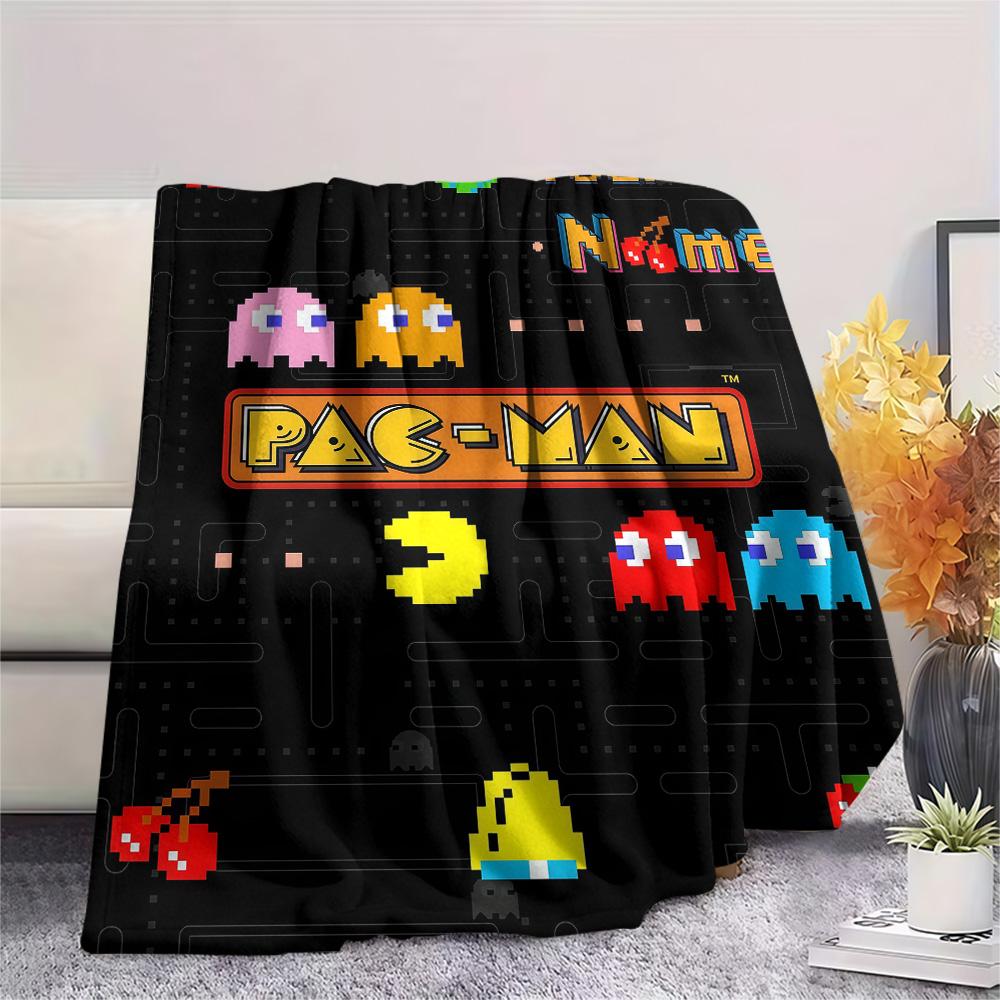 1PC Custom Name Pac-Man Patterned Flannel Blanket Suitable For All Seasons for Home Decor Warmth and Comfort Gifts Holiday Present -HE164