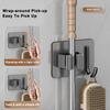 304 Stainless Steel Mop Holder Wall Mounted Adhesive Multi-Purpose Hooks Household Storage Organizer Rack Broom Hanger Stick
