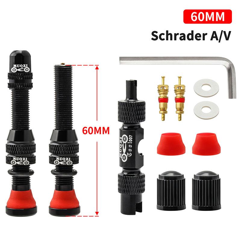 MUQZI 2PCS Bike Schrader Valve 60mm Tubeless Tire A/V Valve CNC Nipple Wheel Valve For MTB Road Bicycle Tubeless Rim Accessories