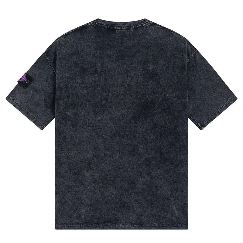 

Трендовый Унисекс Винтажный Камень Нарукавник Свободный Повседневный Круглый Вырез XXL чёрный/фиолетовый