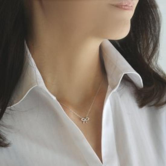 Diamond Pendant K10 White Ribbon [SUEHIRO] Necklace, Gold,