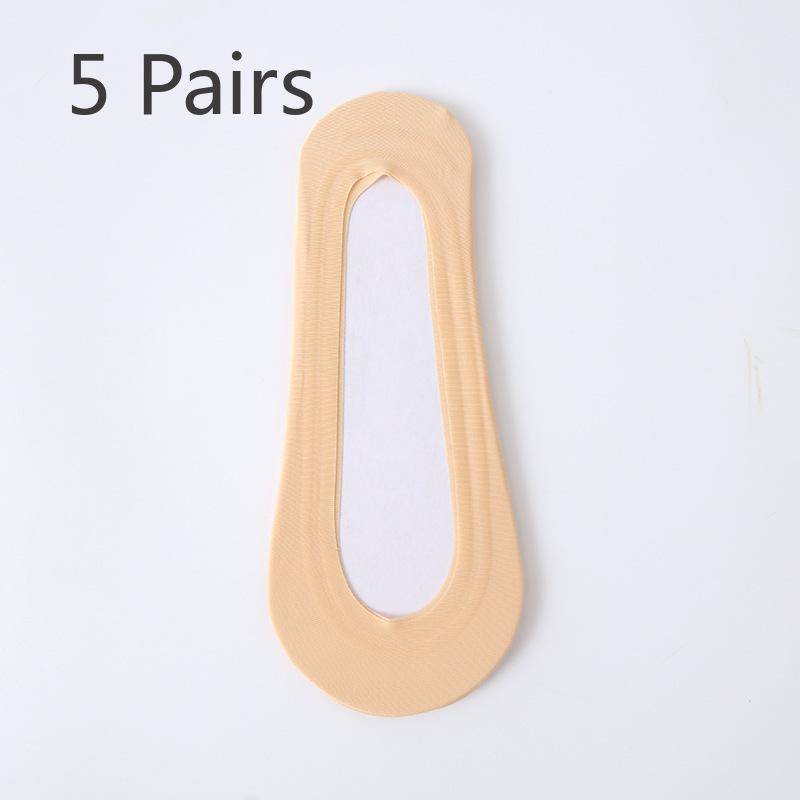 

5 пар женских летних тонких носков Ice Silk однотонного цвета с невидимым вырезом 5 Pairs телесный