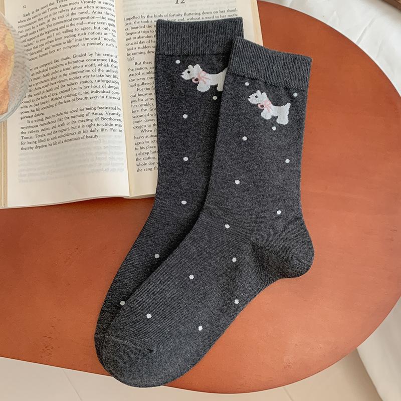 Socks Pure Cotton Stacking Socks Cute Cartoon Season Puppy Pastoral Cotton Medium Tube Socks