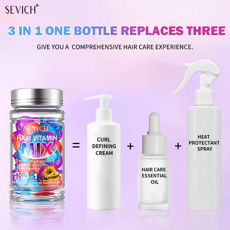 Lot de 40 capsules de vitamines pour cheveux, mélange d'huiles de traitement pour cheveux, réparation des cheveux abîmés, lisses, sérum de soin, complexe de kératine nourrissant