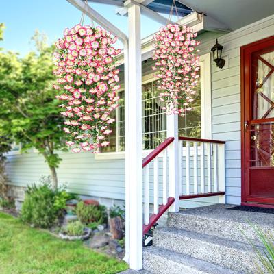 4pcs Artificial Fake Hanging Flowers Plants for Outdoor Decoration Faux Silk Morning Glory Flowers Plants for Home Garden Decor
