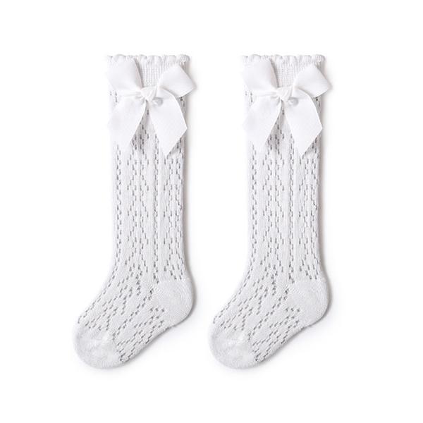 Cute Girls Knee High Socks Bows Cotton Breathable Soft Children Socks Hollow Out Non-slip Newborn Infant Long Mesh Socks 0-3Yrs