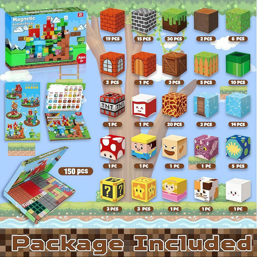 

Non-Toxic 150Pcs 3D Magnetic Building Blocks Fantasy World Stem Educational Toys Diy Castle Decor Game Gift For Kids Holiday Presents