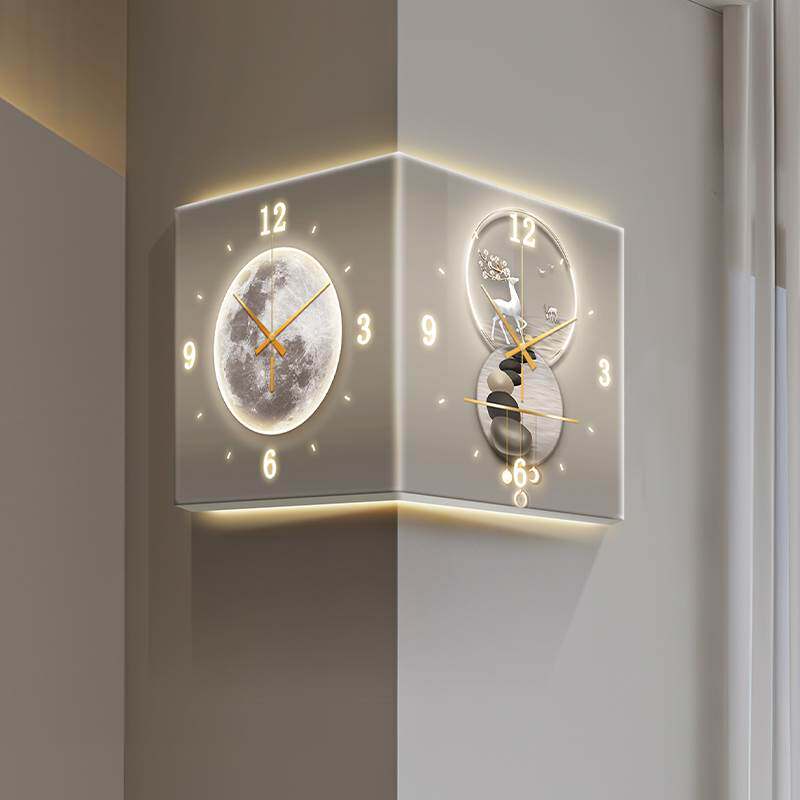 Modern Double Sided Corner Wall Clock Decoration LED Clock Mural Lamp Restaurant Background Wall Digital Wall Clock Home Decor