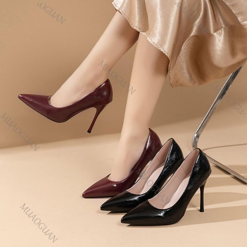 Fashion Women Shoes Pointed Toe Pumps Leather Dress High Heels Solid Color Sexy Shallow Mouth Spring Autumn Elegant Woman Heeled Shoes