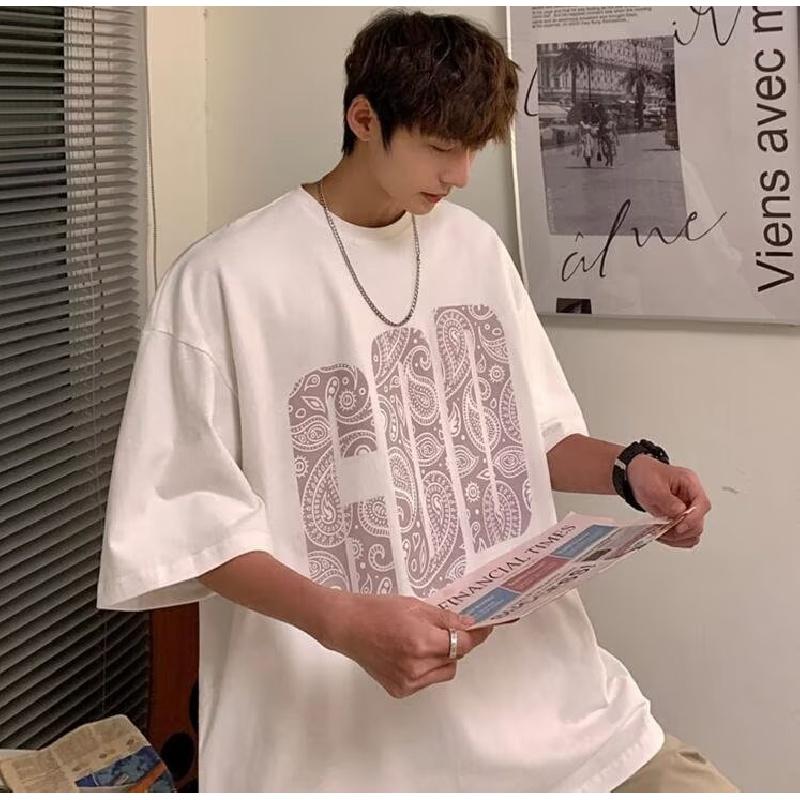 חולצות גברים קצרות שרוולים קצרים מכתב הדפסה גרפית טי מותג אופנה לגברים בגדי גברים גברים חולצות קז'ואל טי קיץ קוריאני רטרו חולצות עבור