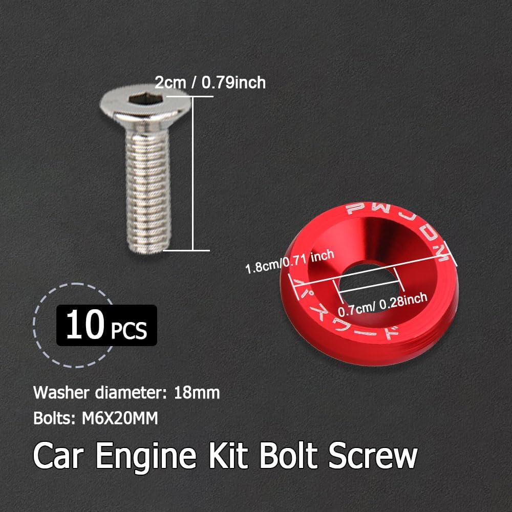 20PCS Fender Bumper Washer Bolt, Aluminum Fender Washer Engine Bay Dress Up Kit, Fasteners M6 JDM Fender Washer Kit Fits Bumper Washer Bolt,