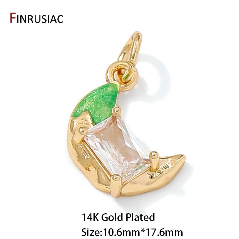 

14K Gold Plated Brass Enamel Moon Charms Pendants,Inlaid Zircon Moon Pendant,DIY Necklace Bracelet Making Findings Accessories 2 pieces