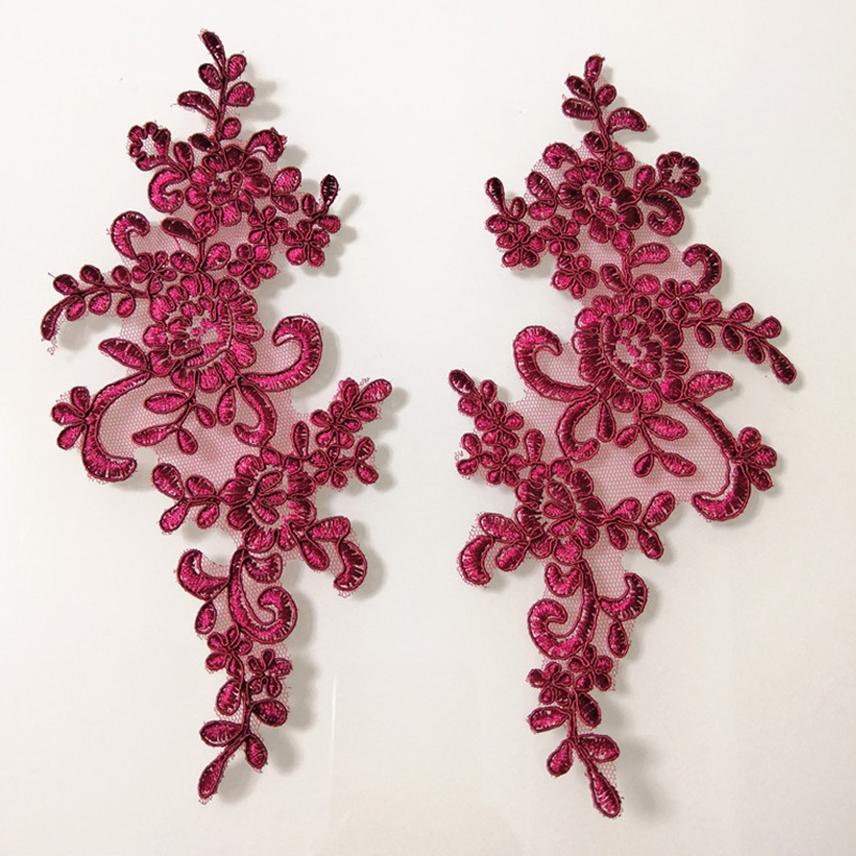 1Pair Embroidery Flower Lace Applique Sew On Patch Fabric Collar Trim Patches Crafts Stickers Neckline DIY Sewing Decoration