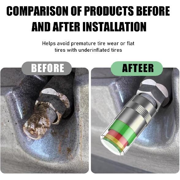 4 PCS Tire Pressure Monitor Valve Stem Caps, 2.4Bar 36PSI Car Tire Pressure Monitor Sensor Indicator with 3-Color Eye Alert, Universal Valve Stem