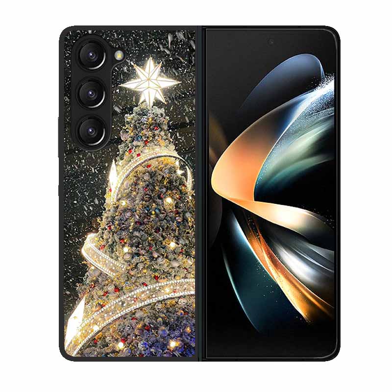 Christmas Case For Samsung Galaxy Z Fold 6 5 4 3 Cover Fold5 Fold4 Lovely Black Hard Plastic PC Cover For Galaxy Z Fold5 5G Case