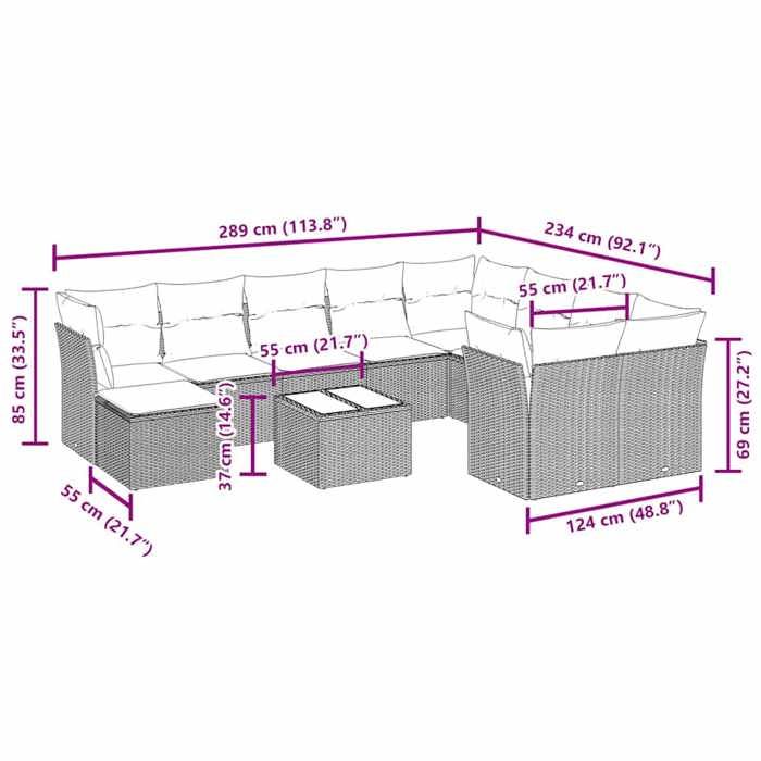 VidaXL Garden Lounge Set with Cushions 11 Pcs, Sofas with Adjustable Feet, Outdoor Furniture Set Patio Terrace, 3250435