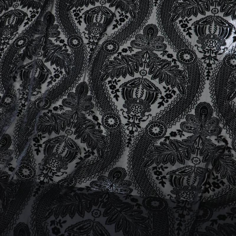 1meter BlackColor Brocade Burnout Velour Fabric Floral Printed Jacquard Fabrics for DIY Cheongsam Dress Clothing
