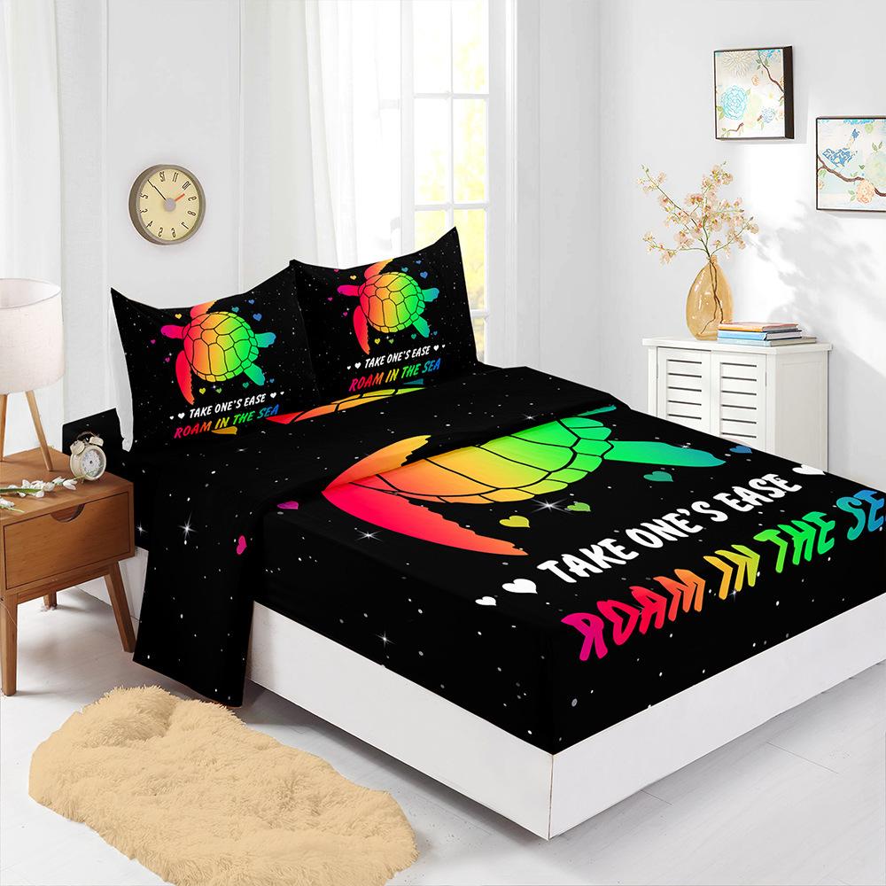 Four-Piece Mattress Digital Printing Mattress Protective Cover Bedding Turtle Animal