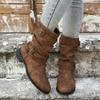 Fashion Elegant with Low Heels Round Toe Half High Boots for Women Autumn Winter New Rock Designer Luxury Chic Sale Mid Calf Shoes Woman