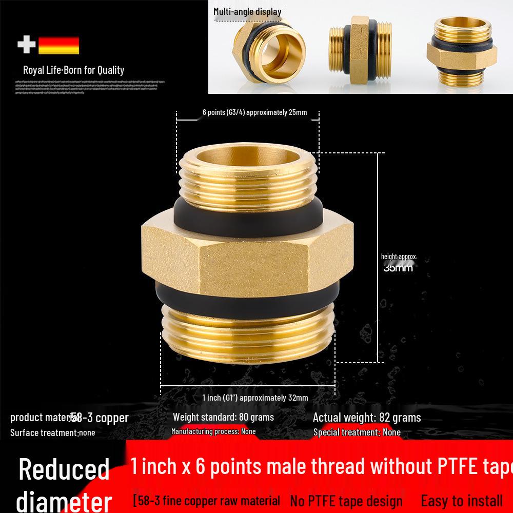 All-Copper Male Thread Direct Coupling, Short To Extended Thread, 4-Point To 6-Point, 1-Inch Inlet Pipe Reducing Joint
