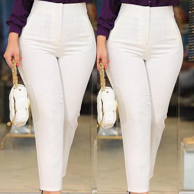 Moda feminina cor sólida calças casuais longas verão confortável panturrilha calças