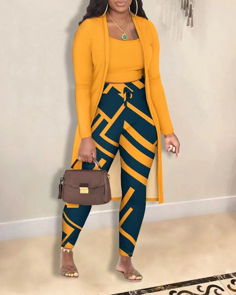 Women's 3-Piece Fashion Sets with Printed Blouse, Pants, and Cardigan in Multiple Colors and Patterns