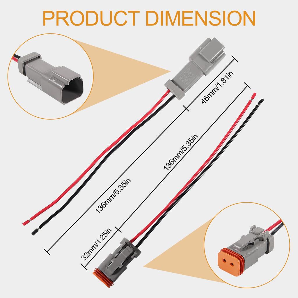 DIANN 3 Sets 2 Pin Dt Connector Waterproof Kit 2 Pin Connector Male and