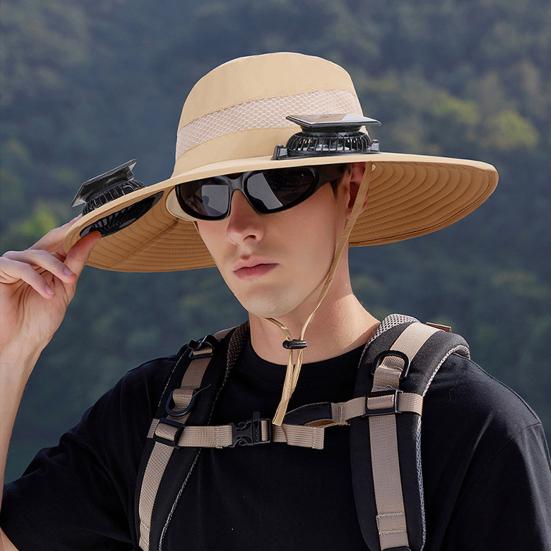 Venkovní klobouk s ventilátorem s dvojitým napájením Letní klobouk se širokou krempou Chladivý klobouk na rybaření a turistiku Ochrana před sluncem
