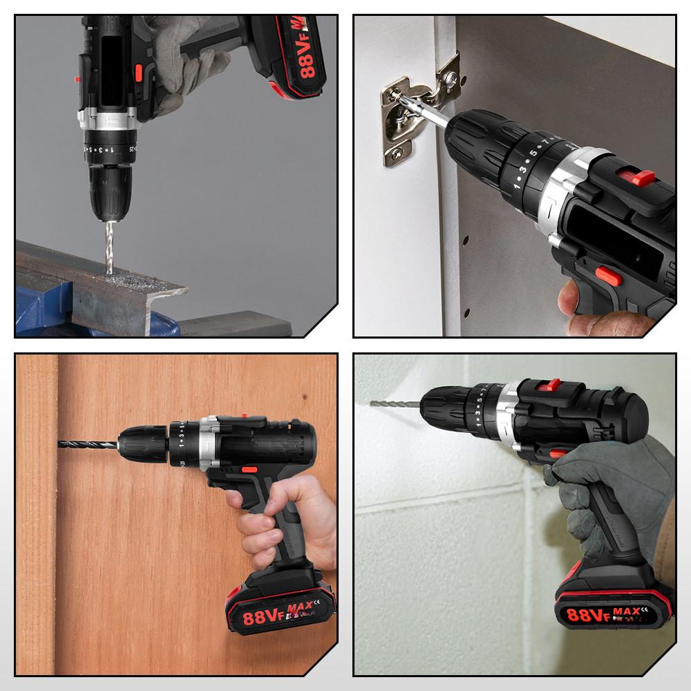 25+3 Torque Cordless Portable Electric Impact Drill Screwdriver Household Efficient Woodworking DIY Power Tool