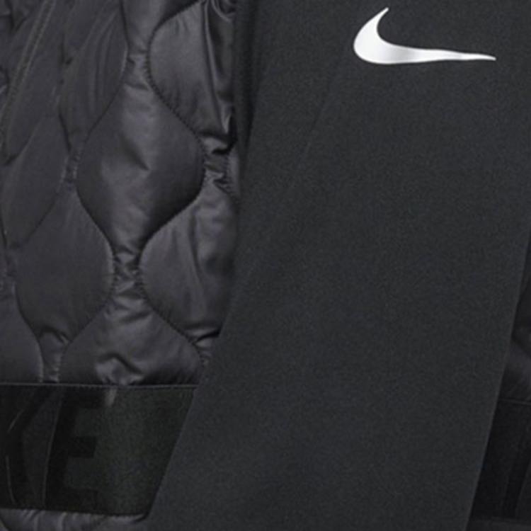 Nike Solid Color Reflective Logo Stand Collar Zipper Cotton Jacket Women Jackets Black CJ5560-010