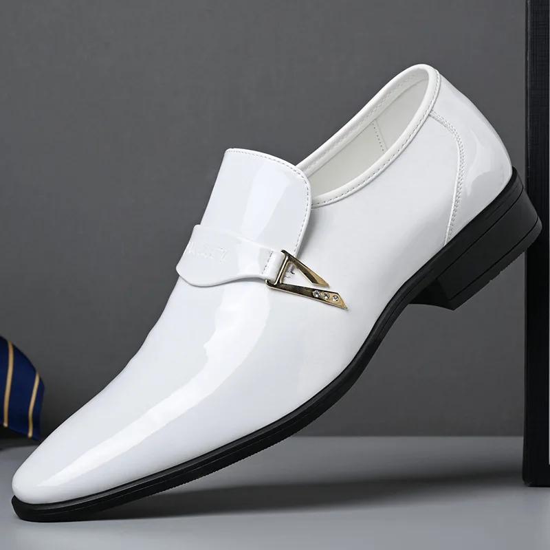 Leather Shoes for Men 2025 New Patent Leather Business Men Casual Shoes Slip On Party Dress Footwear Pointed Toe Loafers