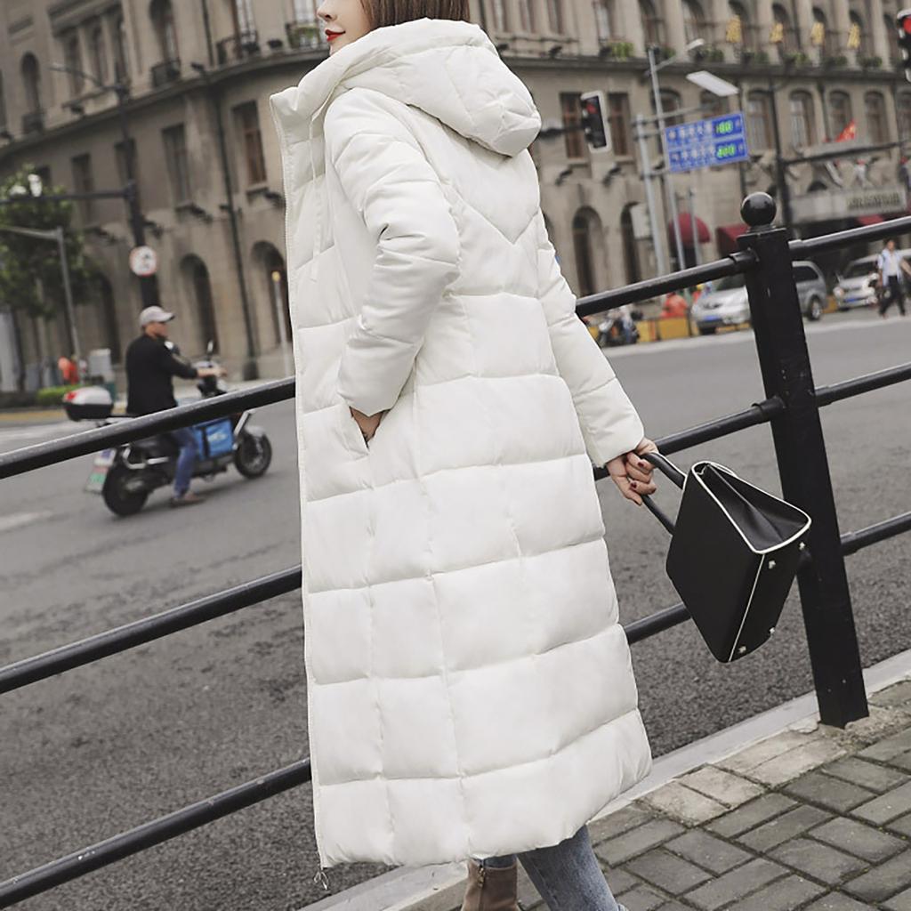 Womens Ladies Warm Plus Size Solid Color Hooded Single Breasted Medium Length Cotton Jacket Waistcoat Slim Cardigan Coat