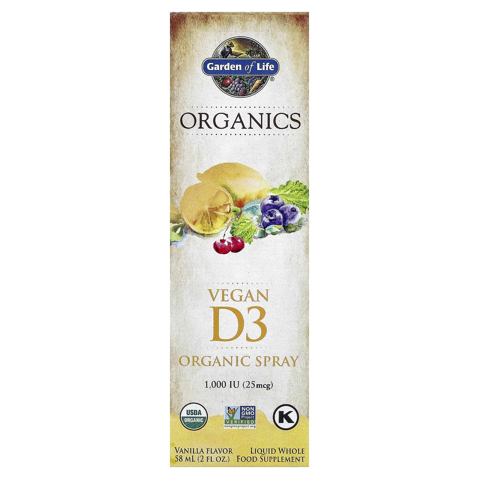 

Mykind Organics, Vegan D3 Organic Spray, Vanilla, 25Mcg(1,000Iu), 58Ml(2Fl Oz)