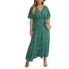 Plus Size Floral Print V Neck Short Sleeve High Waist Loose Fit Midi Dress for Women Casual Summer Outfit