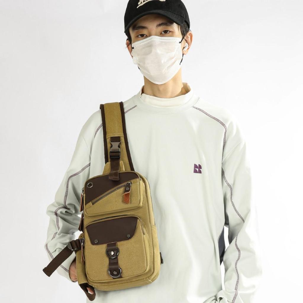 Fashionable and Versatile Sports Chest Bag, Men's Crossbody Bag, Canvas Single Shoulder Backpack, Outdoor Wear-resistant Sports Bag