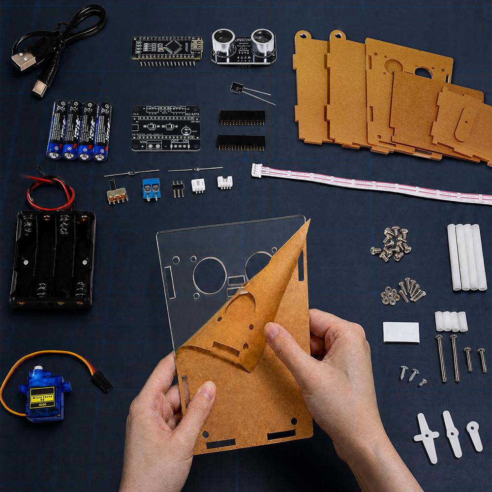 HXFB Graphical Programming Smart Trash Can Kit HU‑102 Ultrasonic Induction Automatic Lid Open Close Maker Electronic Training