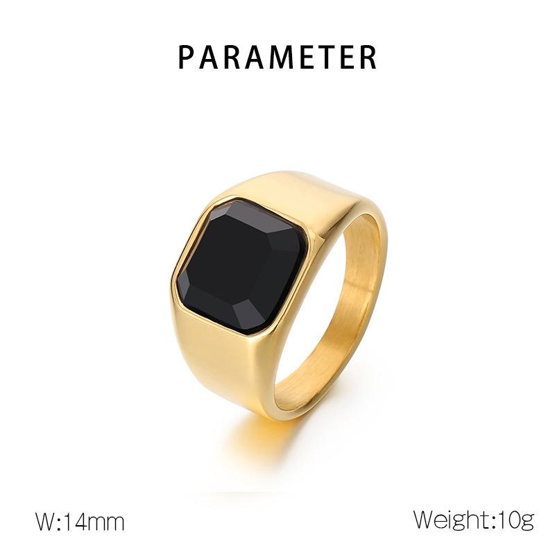 Bold Vintage Amber Stone Men's Ring Black Onyx Stainless Steel Square Hip-Hop Jewelry Gothic Punk Biker Accessory